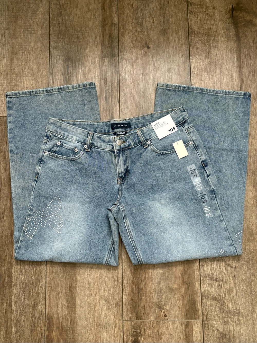 Aeropostale Super Low-Rise Baggy Wide Leg Rhinestone Butterfly Jean